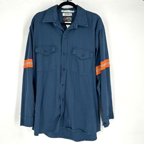 BigBill FR Men's Fire Resistant Reflective Button-Up Shirt Navy Blue Size Large - Picture 1 of 7